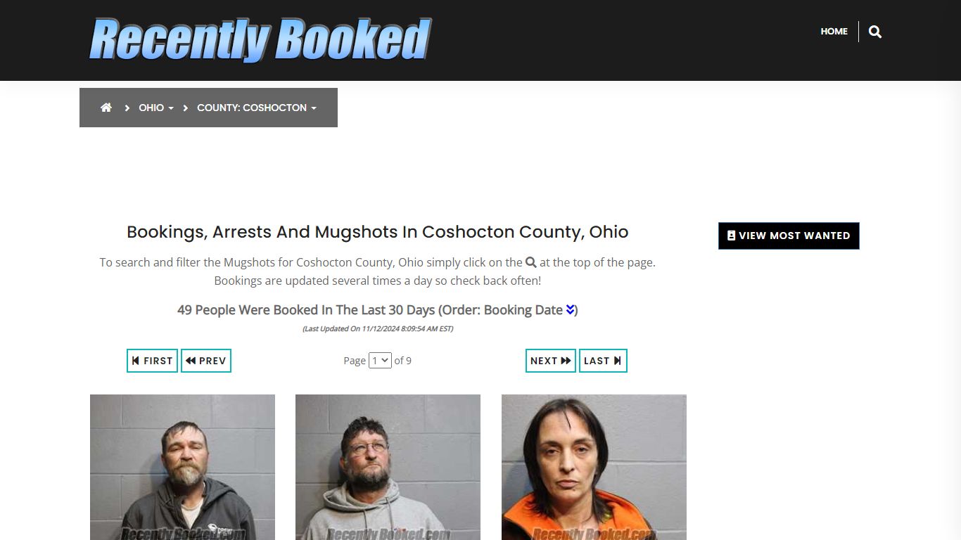 Bookings, Arrests and Mugshots in Coshocton County, Ohio - Recently Booked