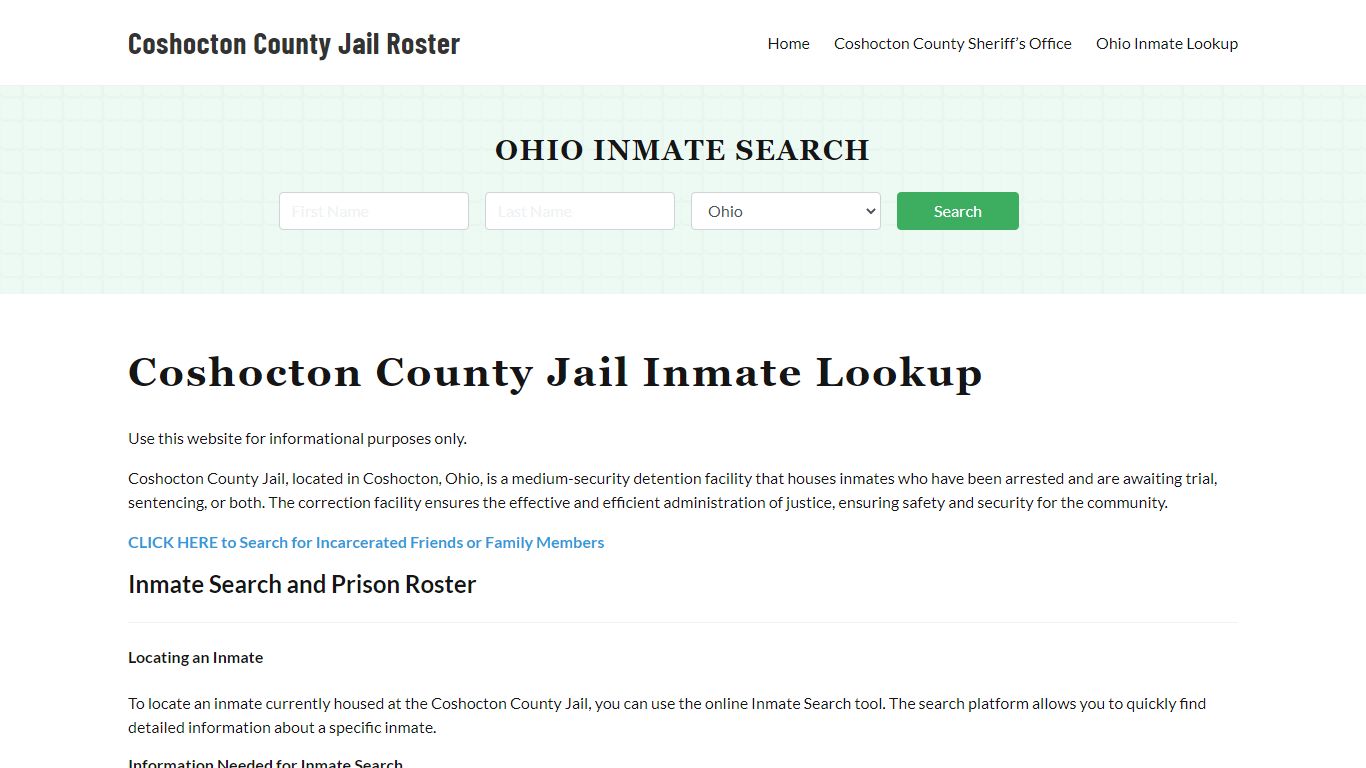 Coshocton County Jail Roster Lookup, OH, Inmate Search